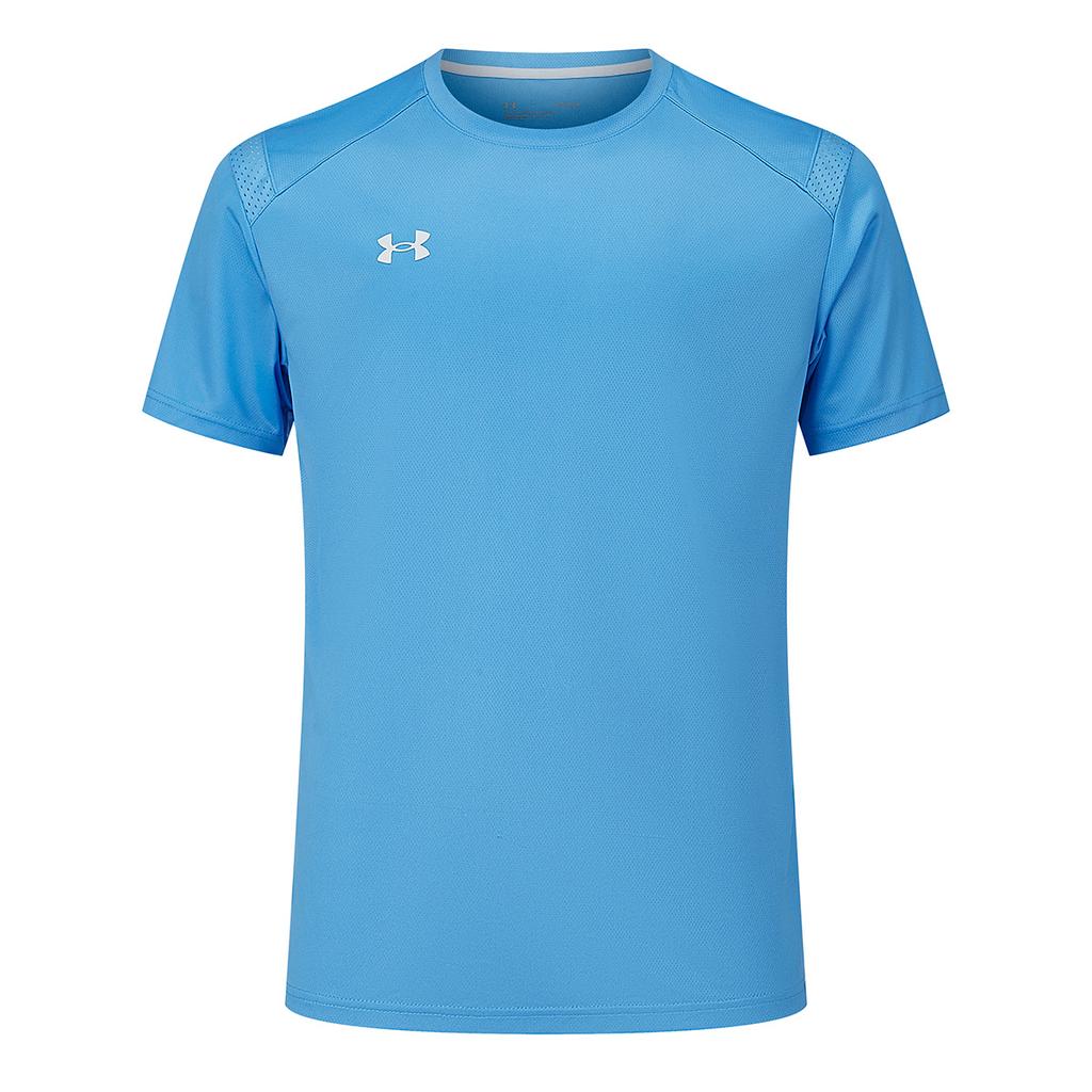 Under Armour Casual Solid Color Sports Jersey Knit Crew Neck Short Sleeve T-Shirt Unisex Tops Manchester-Blue 21500525-465