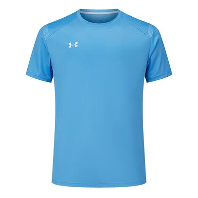 Camiseta Deportiva Casual de Punto Jersey de Color Sólido Cuello Redondo Manga Corta Unisex Tops Azul Mánchester 21500525-465
