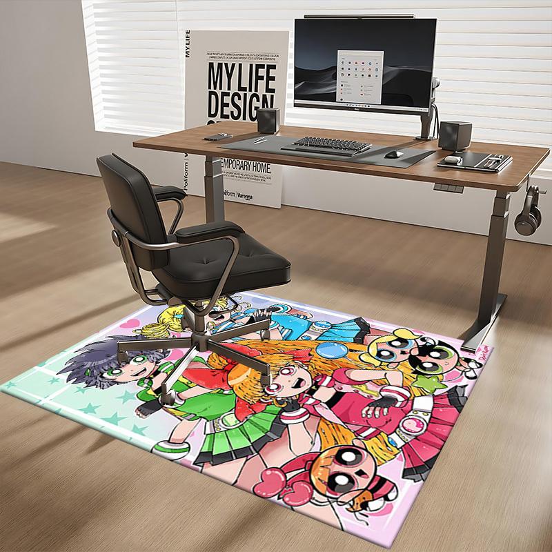 1pc Powerpuff Girls Anime Cartoon Design Office Chair Mat Non-Slip Carpet for Home Decor, Living Room, Bedroom, Game Room - Perfect Gift for Any Occas