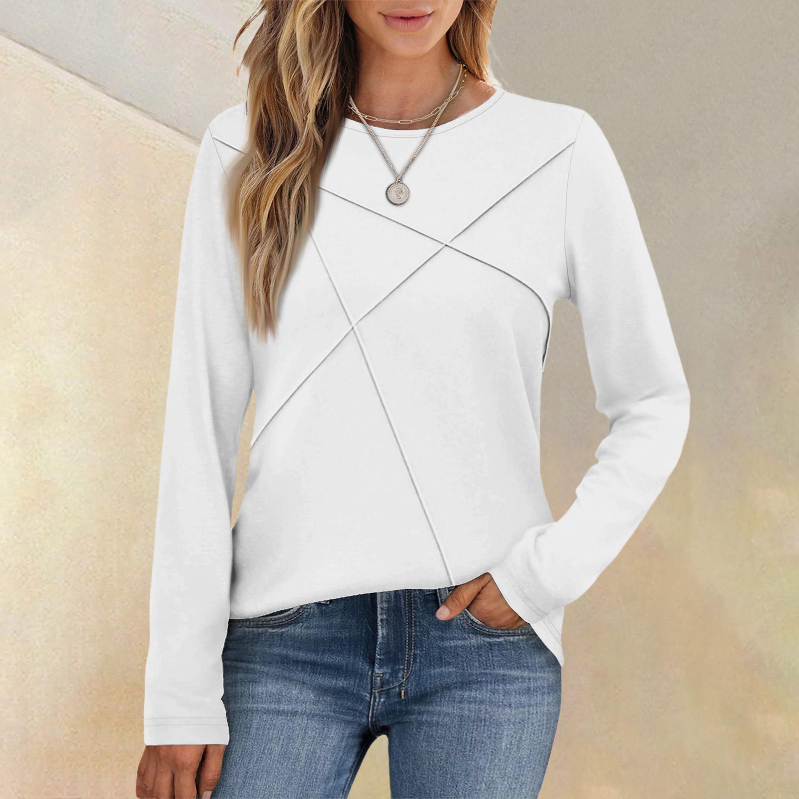 

Модная женская повседневная плиссированная блузка свободного кроя с длинными рукавами и круглым вырезом XXL белый