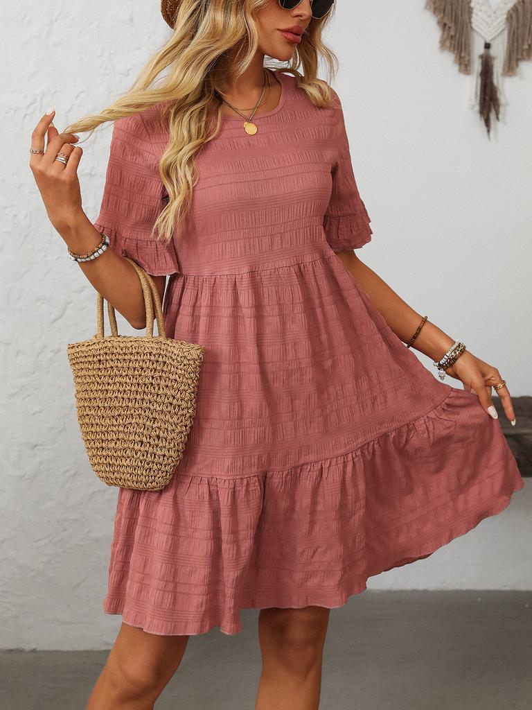 2025 New Women's Loose Casual Short Sleeve Flowy Summer Dress, Lightweight Breathable A-Line Tunic Dress with Pockets