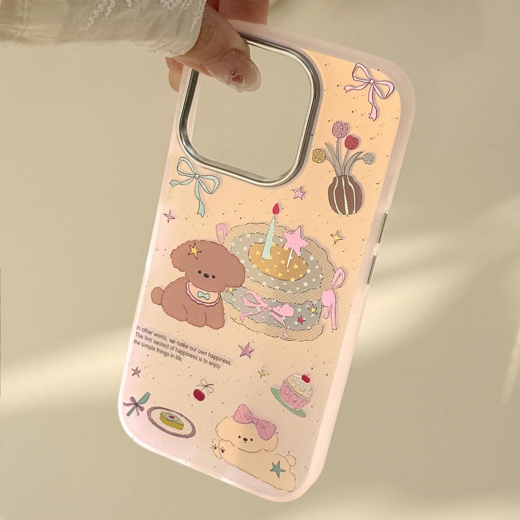 Gilded Laser Suitable for Iphone17 Mobile Phone Case 16Promax Pink Cake Puppy 15 Anti Fall 14 Cartoon 13