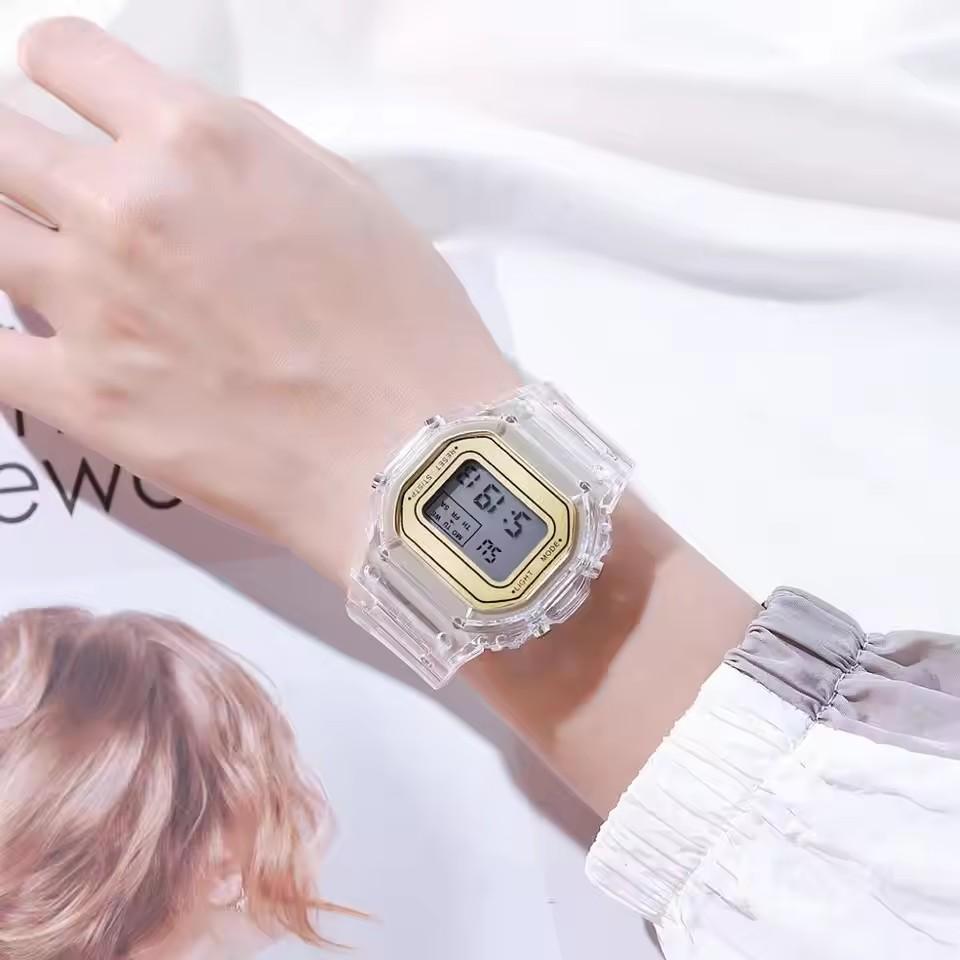 Sports Transparent Small Square Electronic Watch Student Waterproof Led Watch