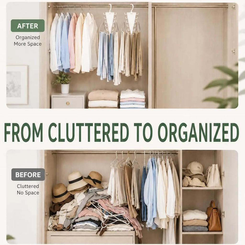 V-Shaped Hanger 360° Rotatable Storage Holder With 12 Hooks Double Sided Wall Mounted Hanger Space Saving Hat Rack Wardrobe Rack