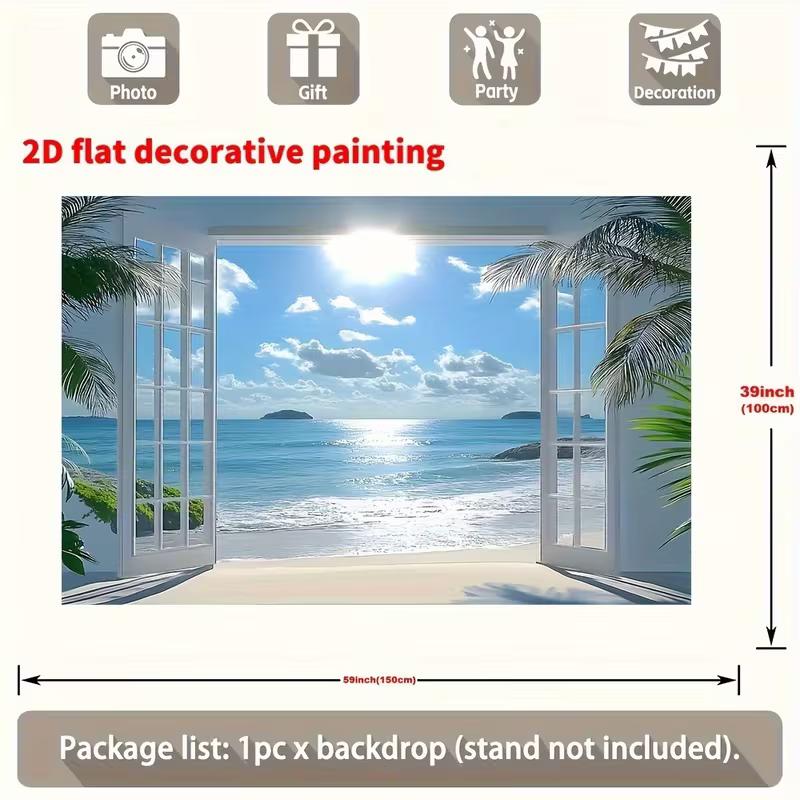 Ocean View Open Door Tapestry Beach Palm Tree Background Cloth