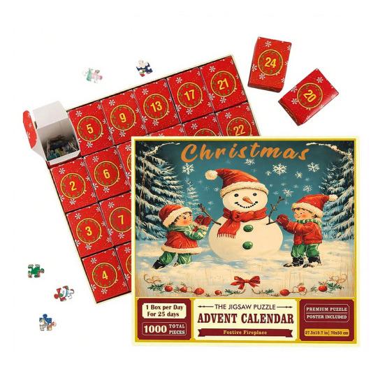 1000Pcs/Set Christmas Jigsaw Puzzle Advent Puzzle 2025 24 Days Educational Puzzle Xmas Countdown Calendar Decoration Holiday Party Gift