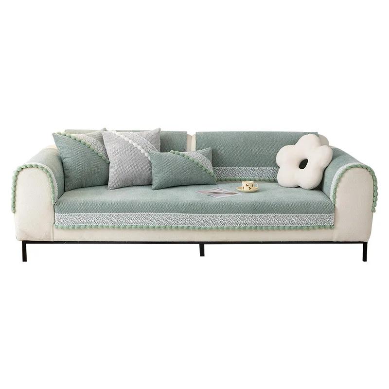 White Delicate Lace Hydrangeas Sofa Covers Towel Soft Chenille Couch Cover For Living Room Bay Window Pad L-shaped Sofa Decor