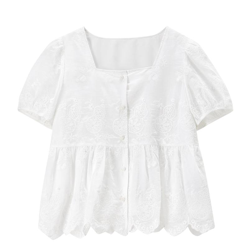 Women s Lyocell Embroidered Square Collar Shirt L
