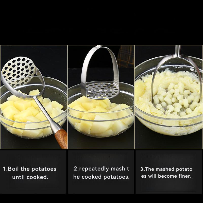 Stainless Steel Potato Masher & Ricer - Animal Jacquard Handle | Baby Food Tool