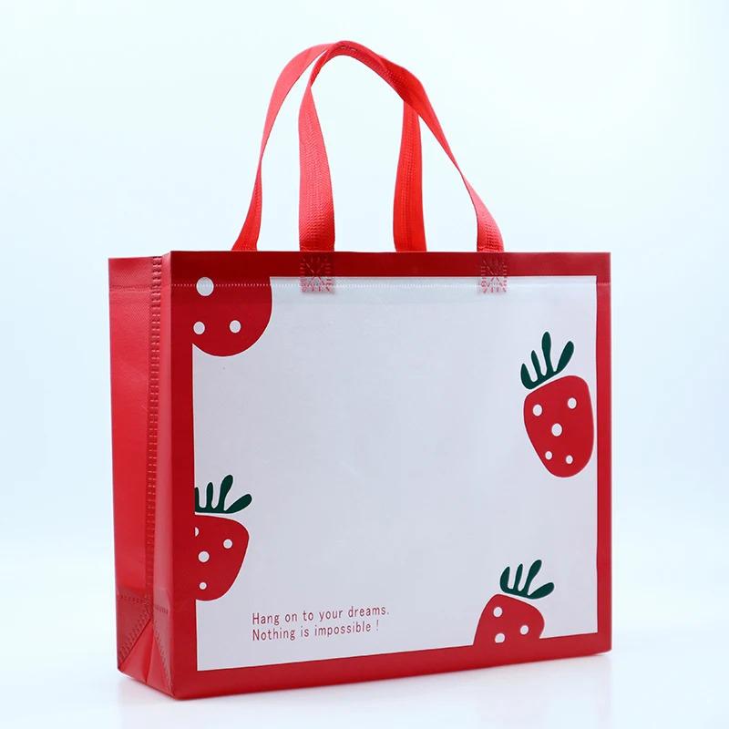 10PCS Rose Printing Packaging Shopping Bag Handle Waterproof Non Woven Fabric Gift Bags Black Clothing Store HandBag