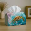 1pc Tissue Box Holder Featuring a Creative Coastal Turtle Design with Ocean Wave Floral Teal, Made from Durable Polyester, Perfect for The Kitchen, Li