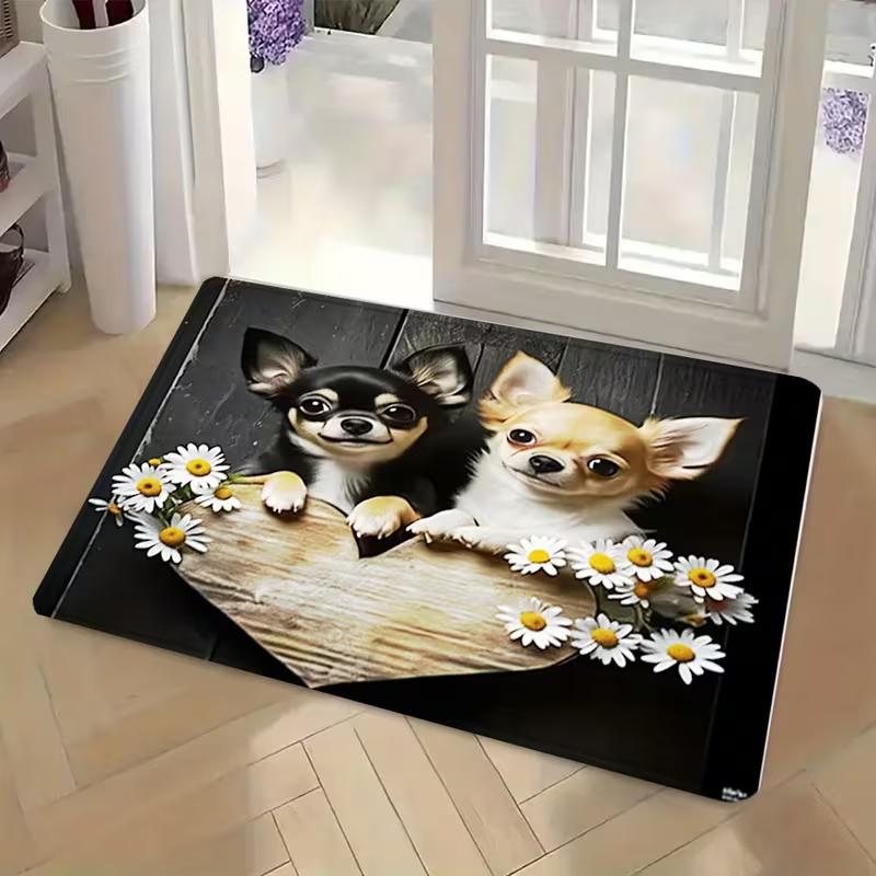 Funny Chihuahua "No Need To Knock" Non-Slip Floor Mat, Humorous Entryway Decorative Rug for Front Door and Kitchen
