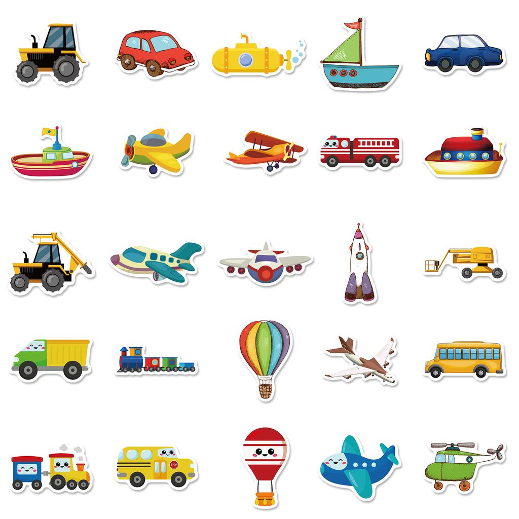 50 Cartoon Ferry Stickers Traffic Car Picture Recognition Children Cognition Cartoon Early Education Kindergarten Cute Stickers