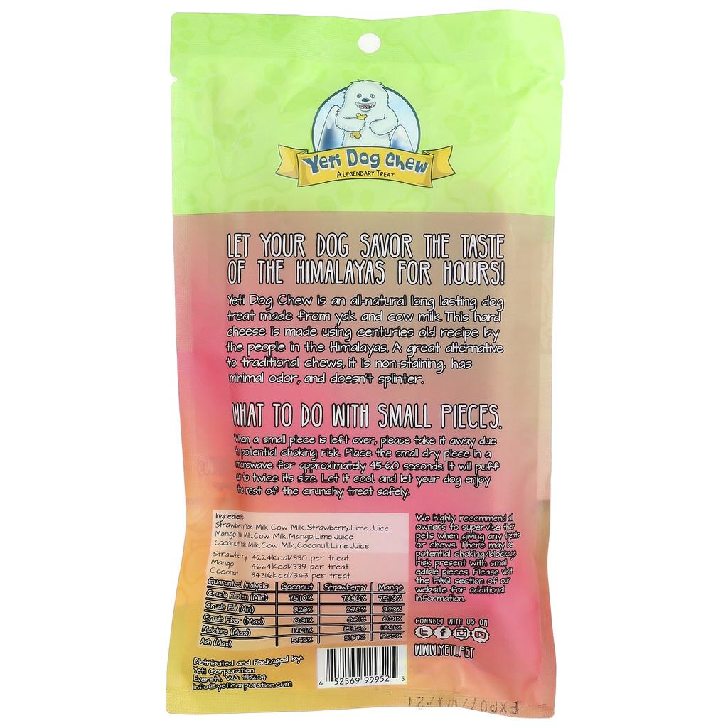 Yeti Dog Chews, Large, for Dogs, Coconut, Strawberry, Mango, 3 Count, 298g (10.5oz)