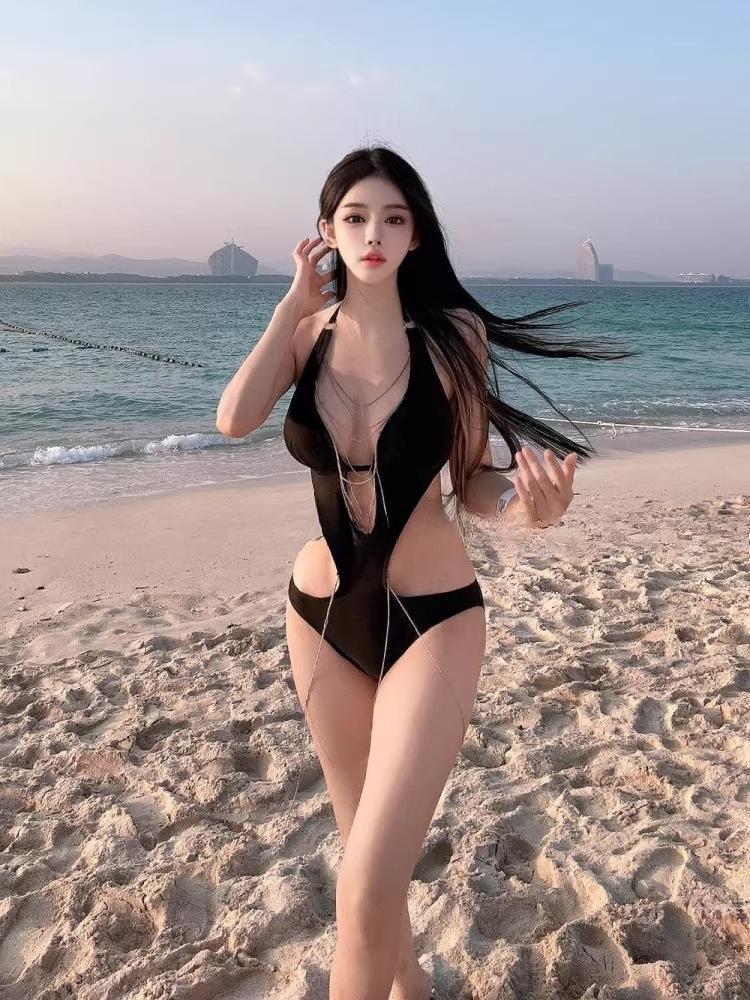 Women Sexy Cut Out One Piece Swimsuit Bikini Set High Waisted Halter Neck Push Up Bohemian Summer Beach