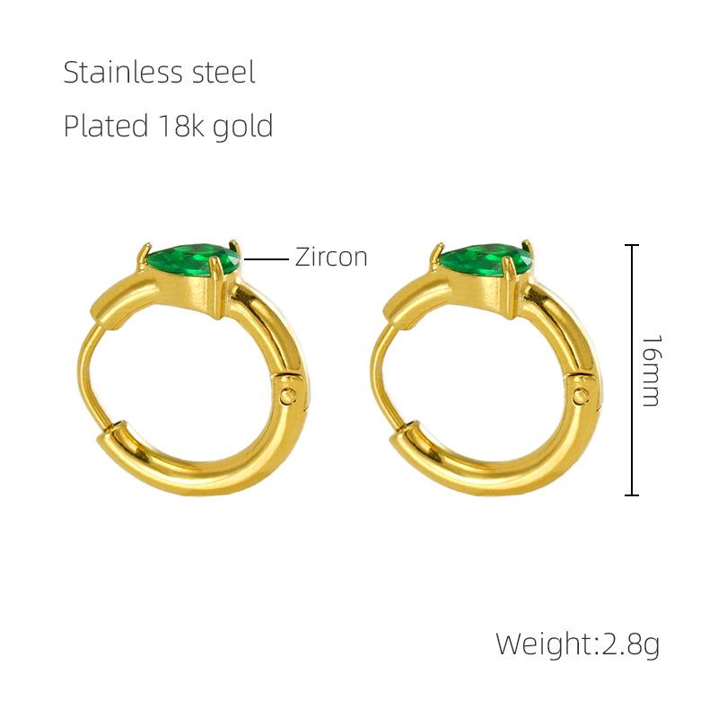 European & American Fashion Luxury Zirconia Water Drop Titanium Steel Hoop Earrings for Women