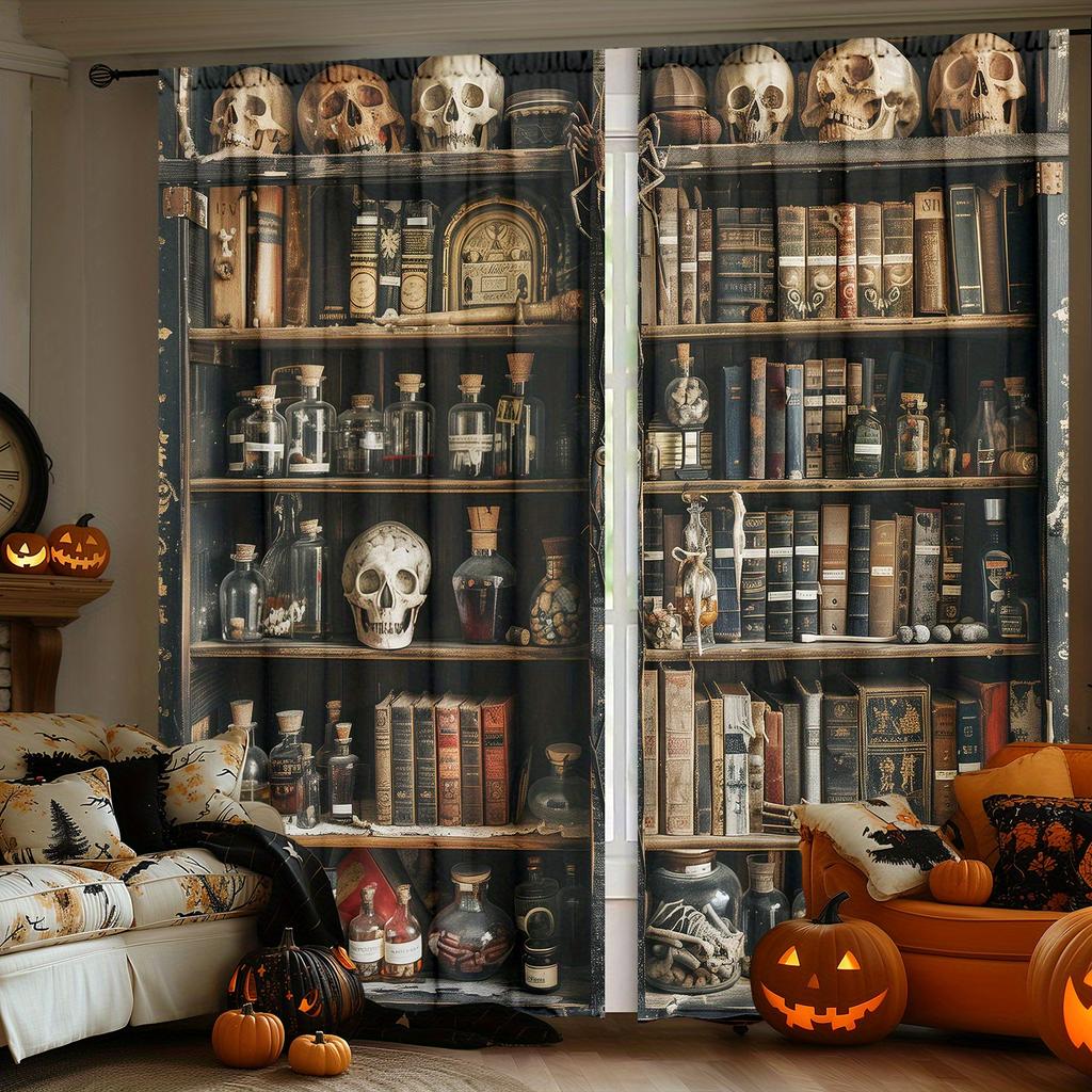 2pcs The Witch's Cabinet Printed Curtain for Home Decor - Rod Pocket Window Treatment for Bedroom   Office   Kitchen   Living Room
