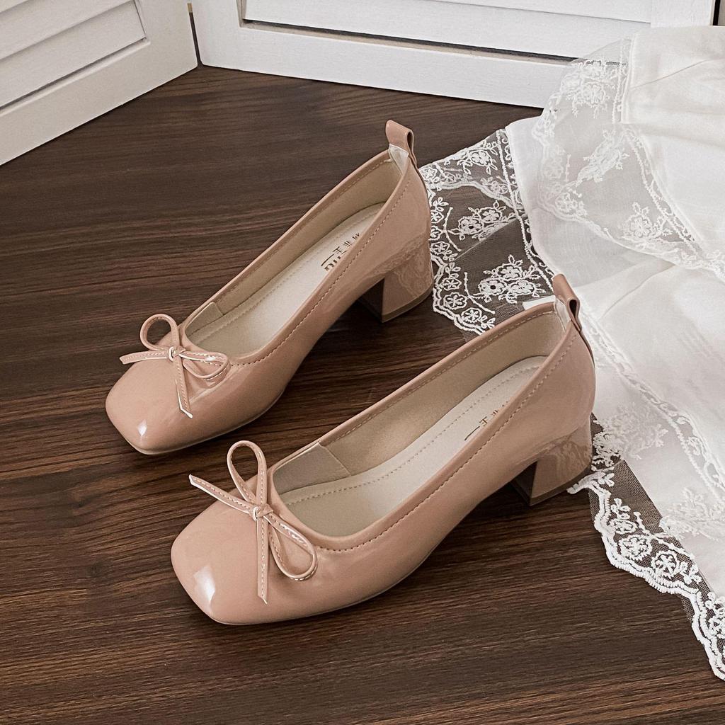 2025 Fall Chunky Heel Square Toe Bow Mary Jane Women’s Slip-On Shoes