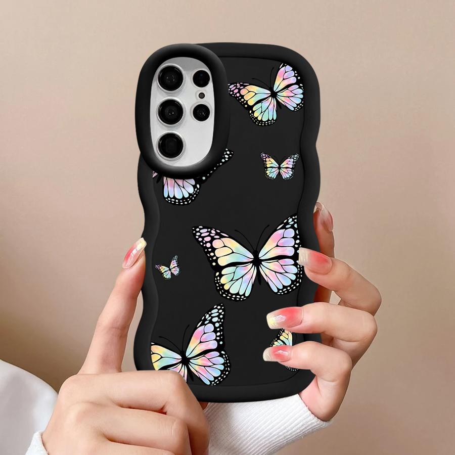 Soft Phone Cover Case for Samsung Galaxy A25 S24 S23 Plus S22 Ultra S25 S20 FE A26 S21 A54 A24 A55 A35 A36 A34 Blue Butterfly