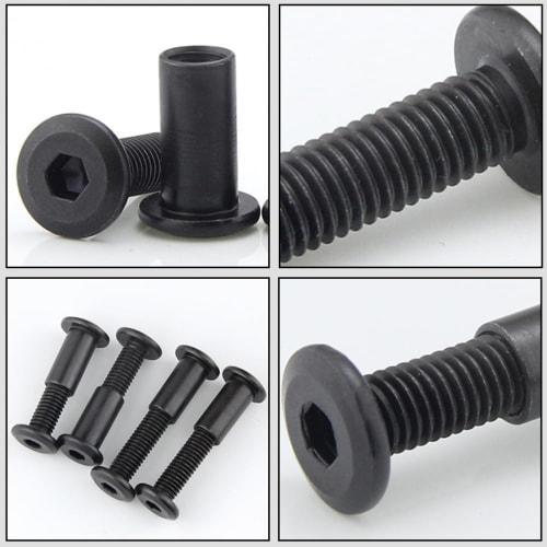Pack of 10 M6 Black Screw Posts for Belt Buckles, Binding Bolts, Carbon Steel, Furniture Snug (M6*12)