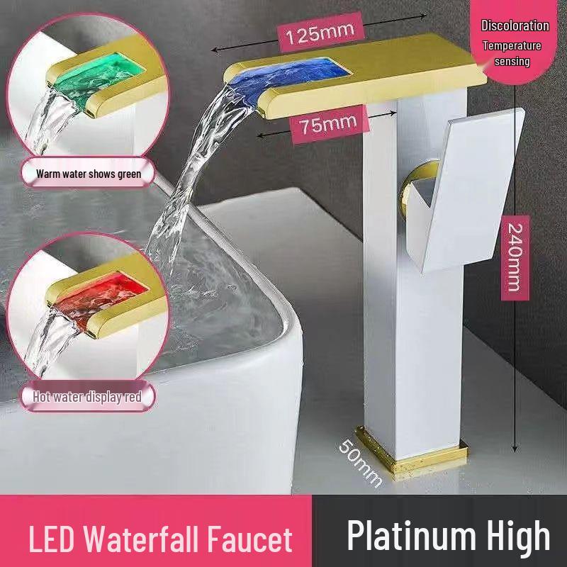 LED Waterfall Faucet for Bathroom Sink - Hot & Cold Water Basin Tap