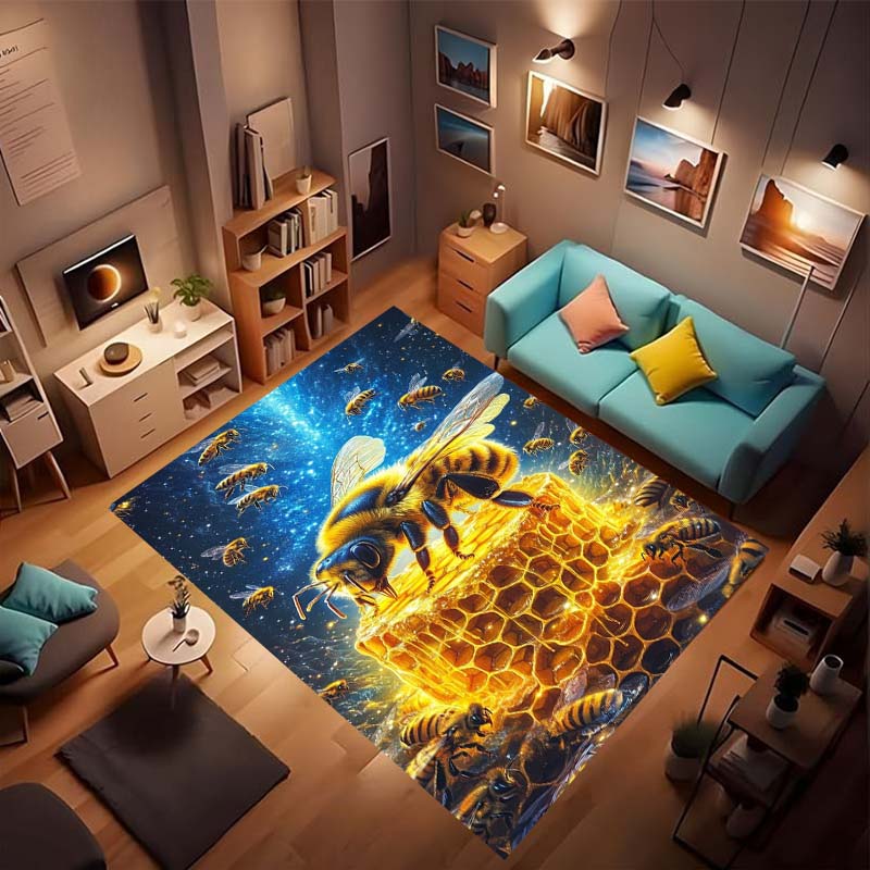3D cartoon cute bee pattern non-slip rug, soft flannel, washable, non-slip backing, suitable for living room, bedroom, bathroom,