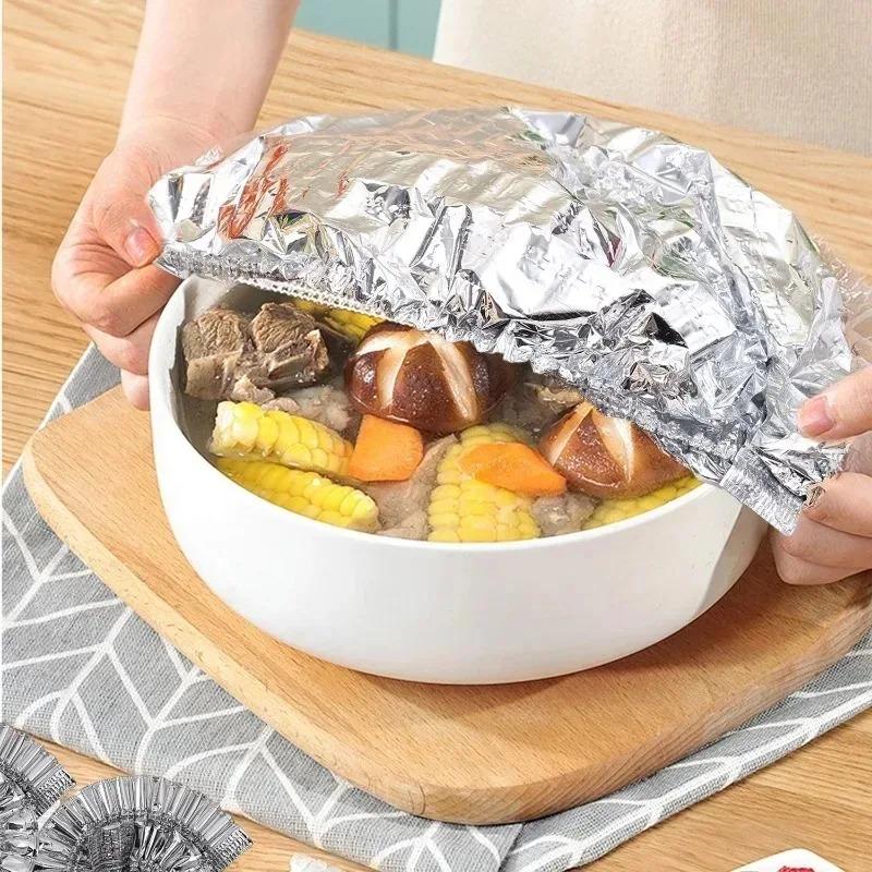 Aluminum Foil Insulation Food Covers Disposable Foil Film Fresh-Keeping Wrap Reusable Fruit Storage Lid for Kitchen Bowl Plate Insulation