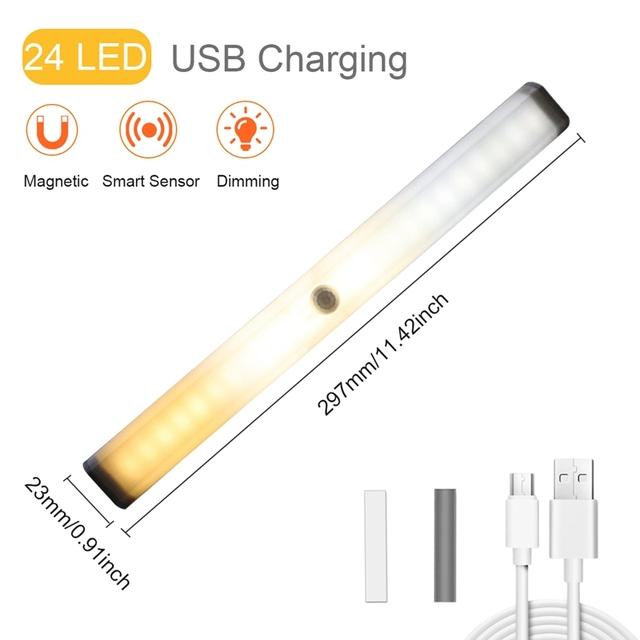 3 Color Dimmable LED Under Cabinet Light USB Rechargeable Magnetic Base Closet Light Motion Sensor Stairs Light For Kitchen Room