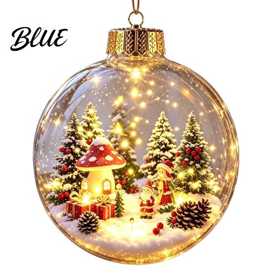 LED Hängende Weihnachtskugeln Beleuchtete Kugeln, 3D Miniatur Szene mit Warmen LED Winterdekorationen Licht, Klare Acryl Kugel Dekoration
