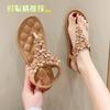 2025 Foreign Trade Large Size New Flat Women's Shoes Bohemian Flower Sandals Toe Elastic Casual Shoes Women