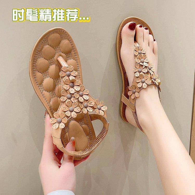 2025 Foreign Trade Large Size New Flat Women's Shoes Bohemian Flower Sandals Toe Elastic Casual Shoes Women