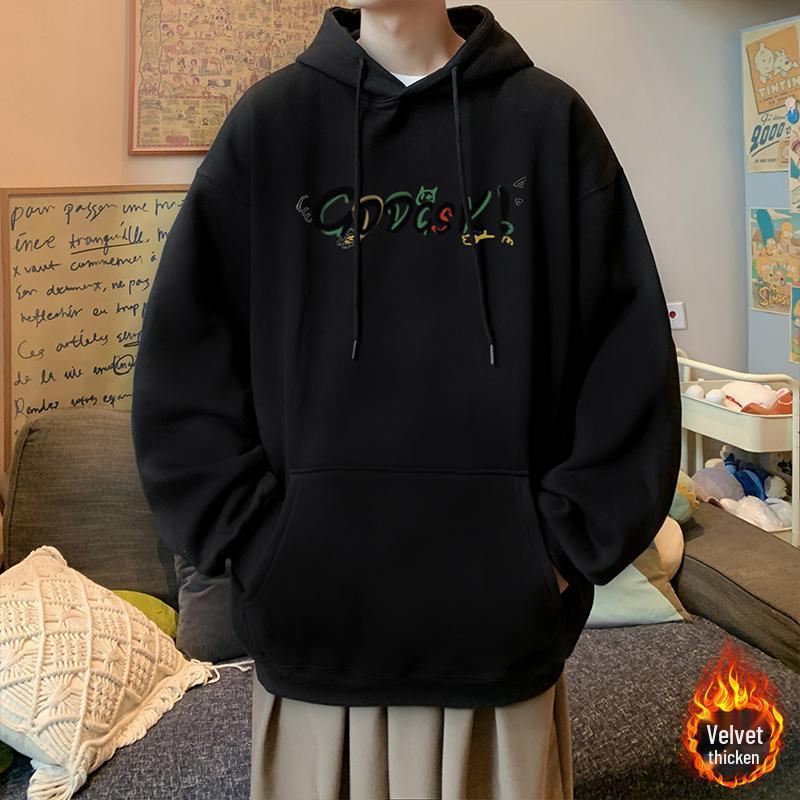 Men's Plus Size Fleece-Lined Hooded Sweatshirt - Street Style Autumn/Winter Outerwear