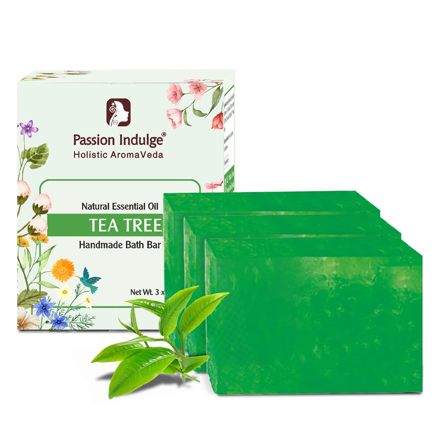 Passion Indulge Handmade Soap Natural Tea Tree Bath Bar Soap - (Pack of 3)