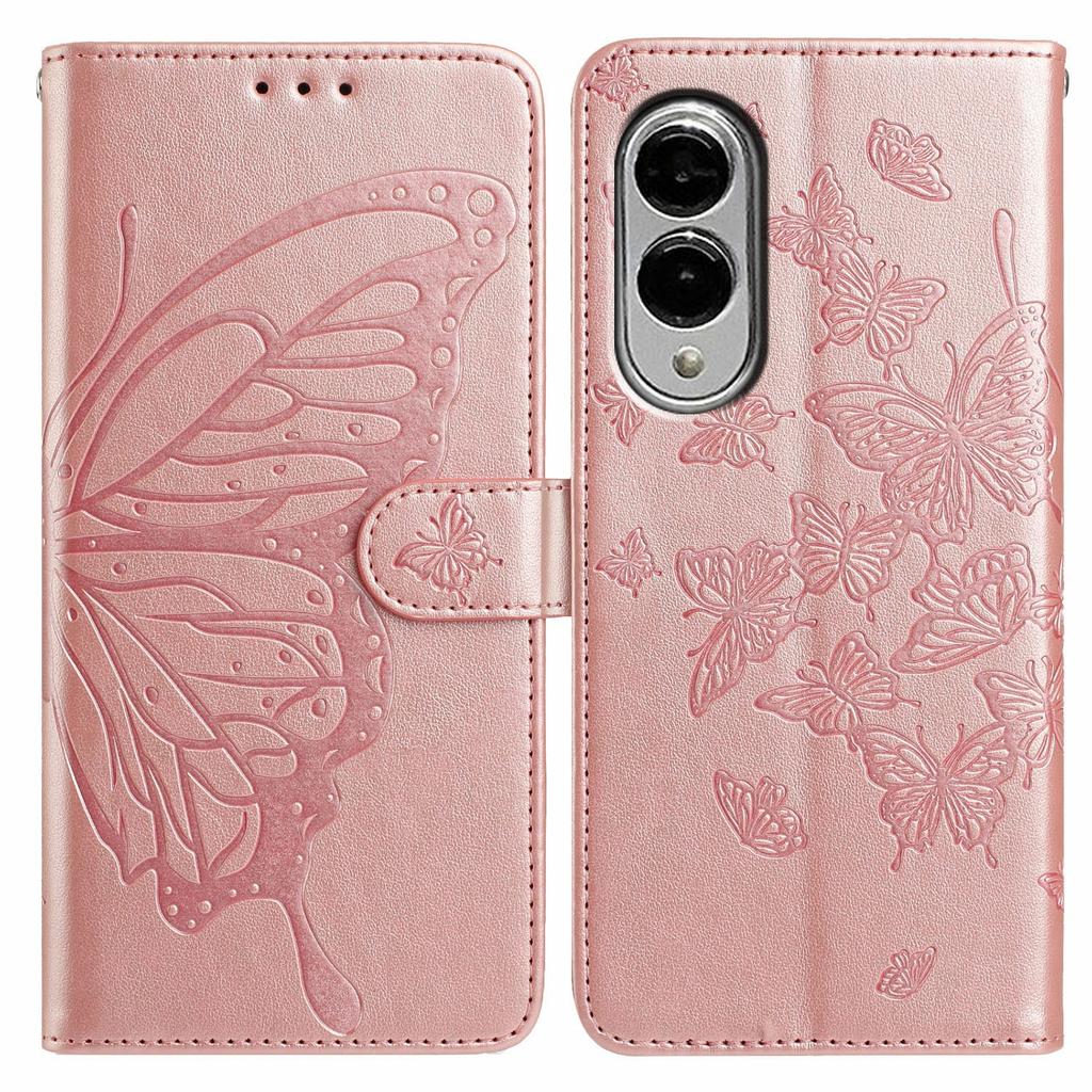 For Samsung Galaxy S25 Edge Case Butterfly Imprinted Wallet Stand PU Leather Flip Phone Cover with Strap