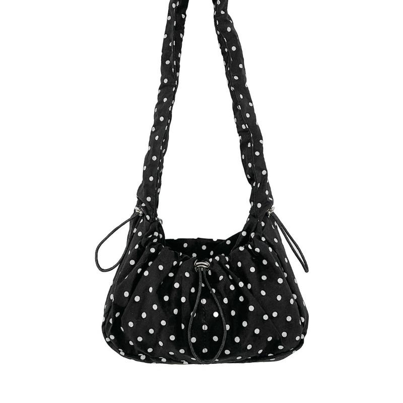 Polka Dot Shoulder Bag Women's Small Fresh Drawstring Pleated Nylon Messenger Bag Women's New Small Square Bag