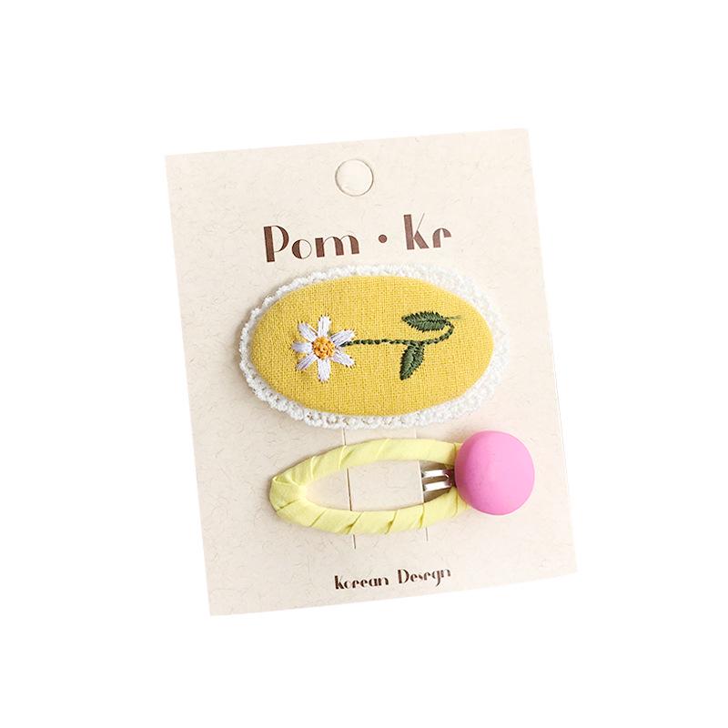 Adorable Round Bean Fabric Flower Hair Clip for Frizzy Bangs