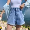 Women's High-Waist A-Line Denim Shorts - Summer Thin Style, Double Button, Loose Fit, Rolled Hem, Versatile & Slimming.