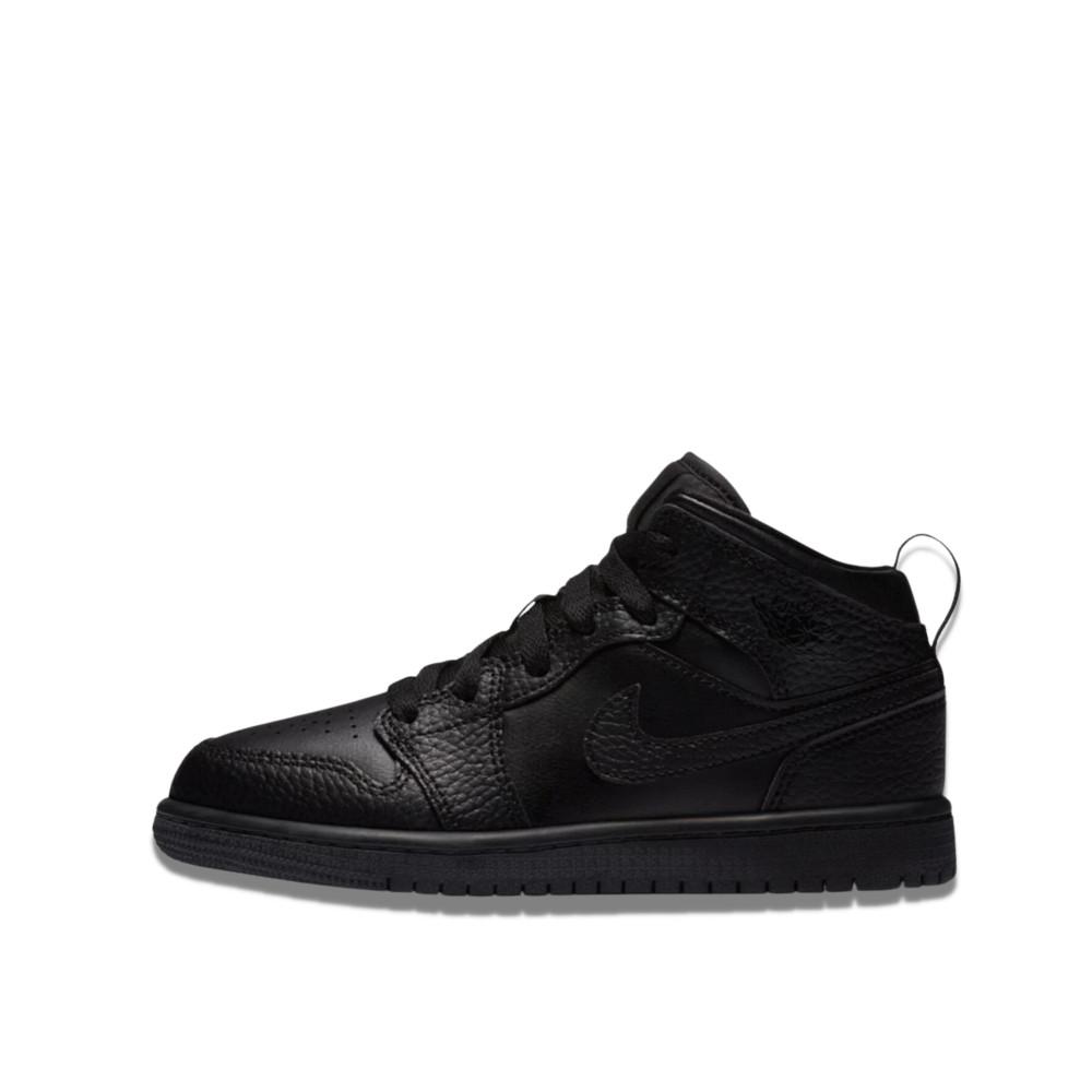 Air Jordan 1 Mid Triple Black Tumbled Leather Enfant et Bébé