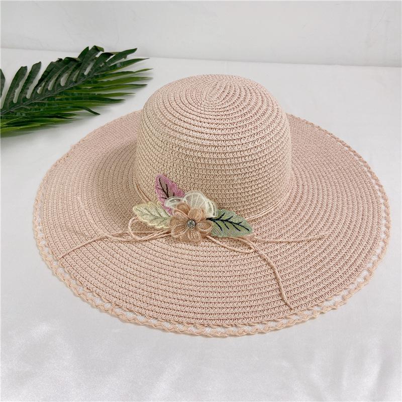 Big eaves lace flower straw hat female summer small fresh pastoral style travel sun protection sun hat seaside beach hat female
