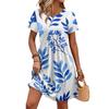 Women's Short Sleeve Floral Print Casual Dress Round Neck Waist Tie with Pockets Lightweight Summer Dress for Daily Wear