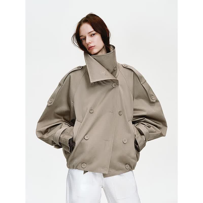 Women's Vintage Washed Double-Breasted Jacket