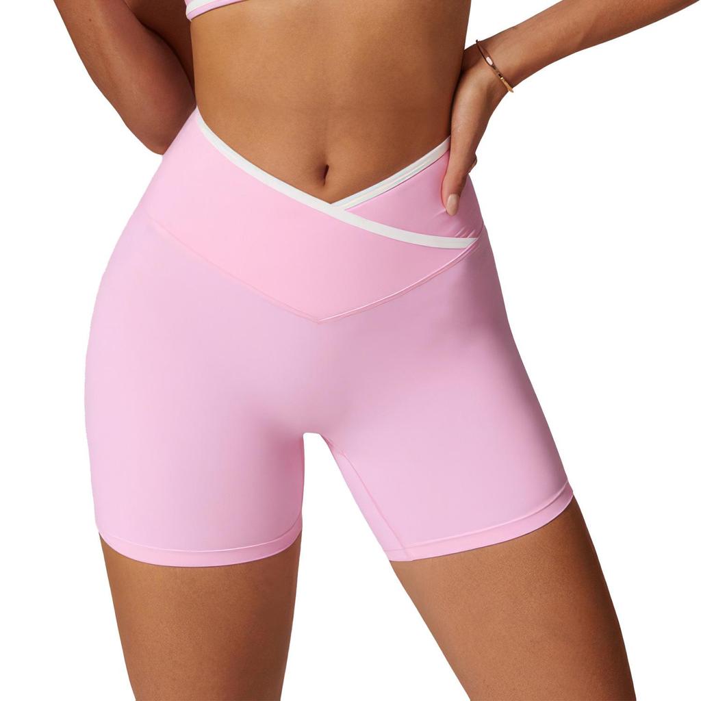 Shorts de Yoga Américains Européens Taille Haute avec Effet Push-Up Pêche - Pantalon de Fitness Trois Points pour Femmes