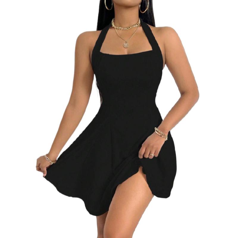 DAMEN rückenfreies ausgestelltes Neckholder-Kurzkleid schlafloses A-Linien-Minikleid