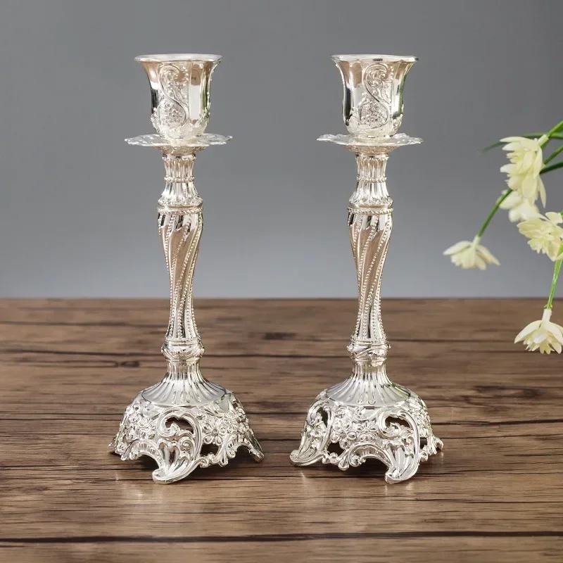 2PCS Gold/Silver European Metal Candle Stands - Antique Style God Candlesticks for Home Decoration