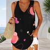Women Plus Size Sleeveless V Neck Tank Top Vibrant Rainbow Heart Balloon Star Colorful Print Casual Top