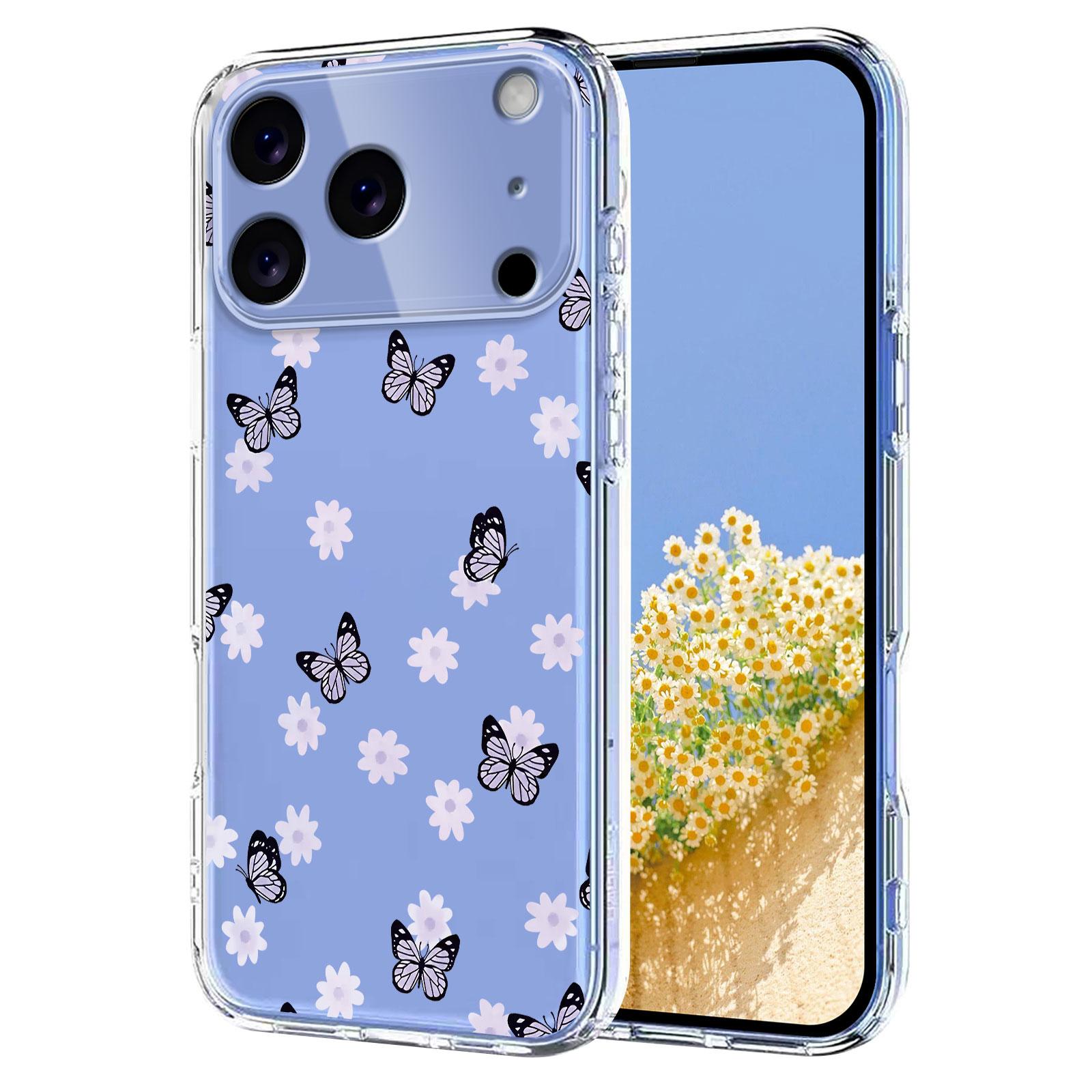 

For iPhone 17 Pro Max Case Butterfly Floral Pattern Printing TPU Phone Back Cover Butterflies