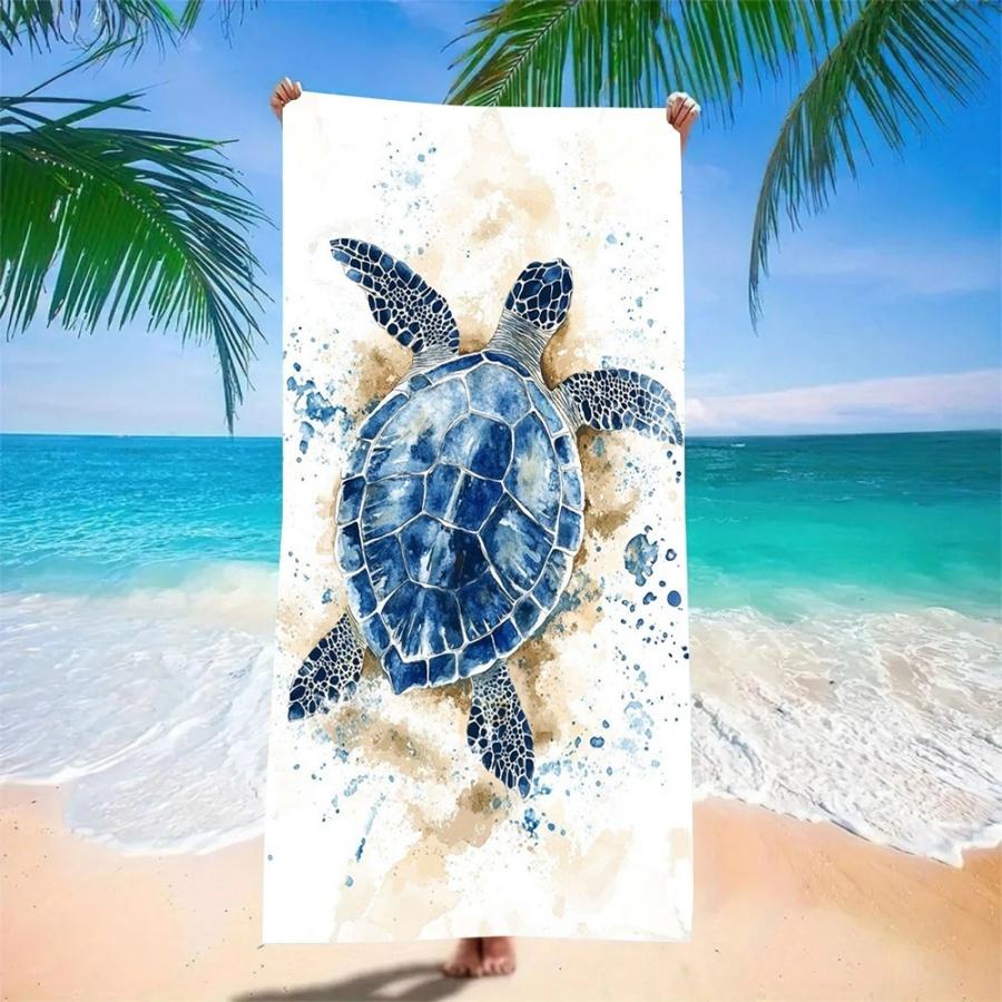 Beach Towel Oversized Sand Free Quick Dry Microfiber Sea Turtle Watercolor Print Blue Towels for Adults Pool Swim Camping Travel