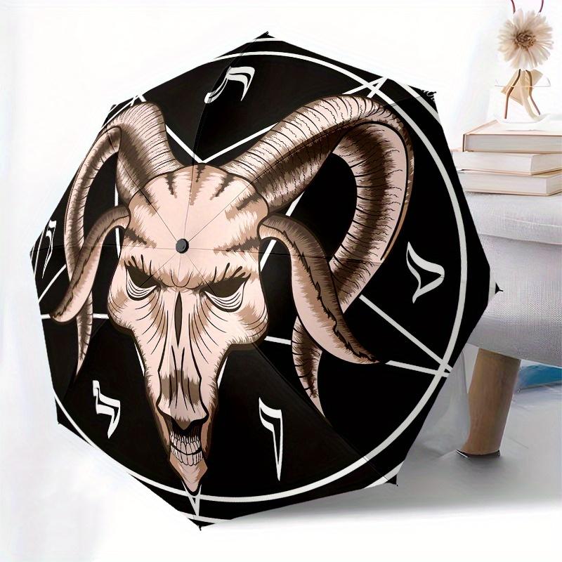 "Devilish Ram Skull Pentagram Tattoo Design Sticker" Umbrella, Cute Umbrella with Cute Design, Portable 3-Fold Compact Umbrella for Men & Women, Valen