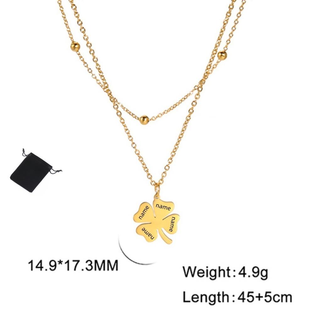 Customized Name Text Lucky Clover Necklace Stainless Steel Fashion Clover Clavicle Chain Lucky Valentine's Day Gift