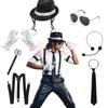 70s 80s Supersterren Michael Jackson Cosplay Prop MJ Hoed met Pruik Handschoen Bril Set Fans Optreden Kostuum Verjaardag Dans Cadeaus